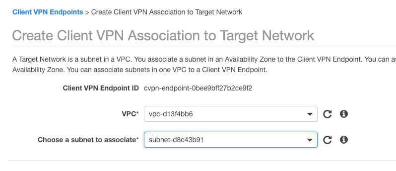 Associating a Client VPN with a VPC