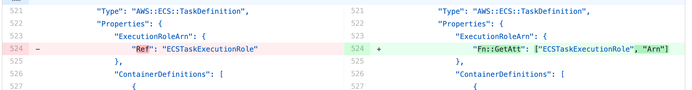 git diff for ecs blue/green example template