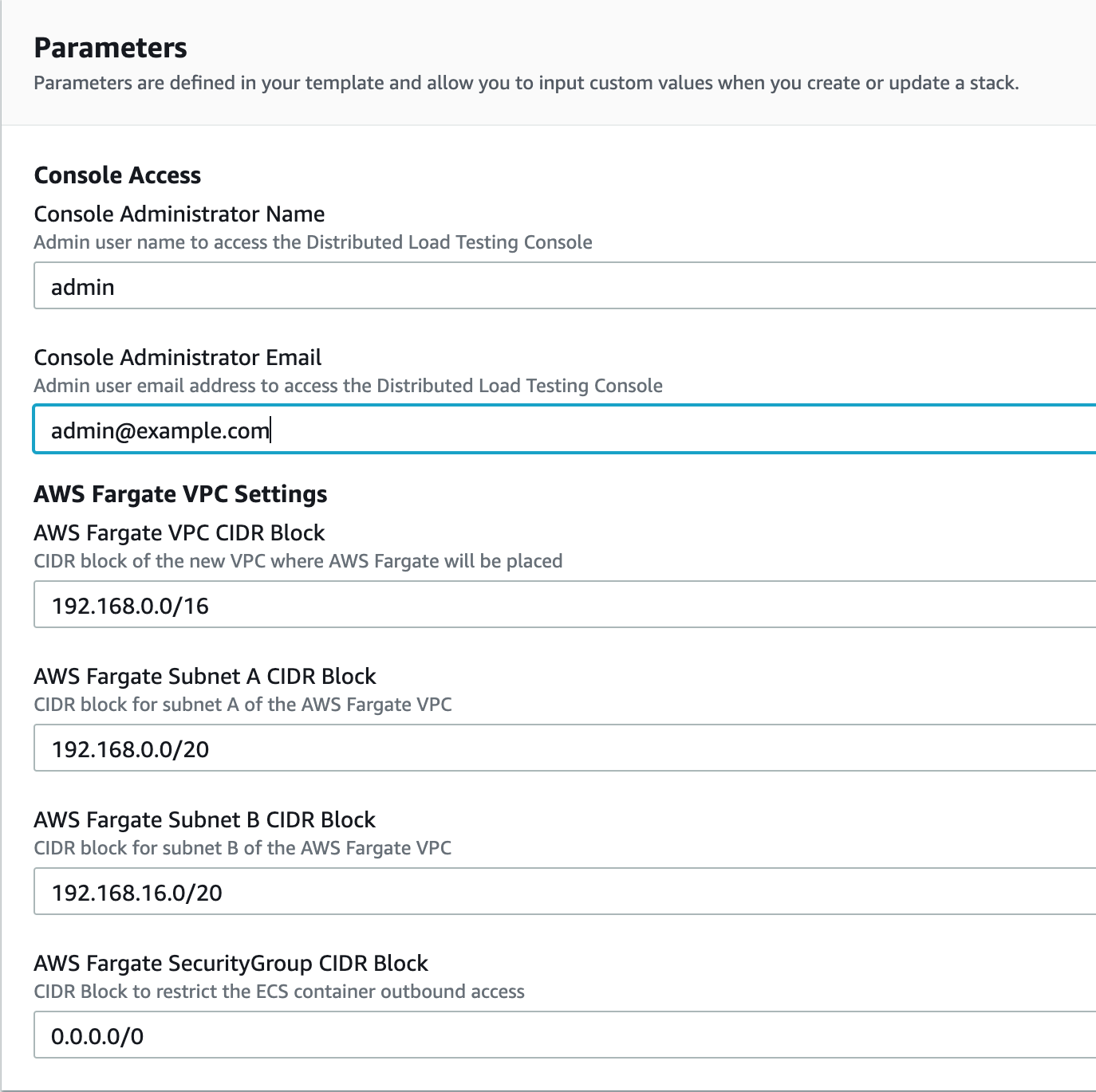 Load Testing Cloudformation Parameters